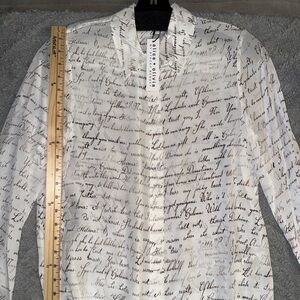 Alice + Olivia Cream Script Print Blouse